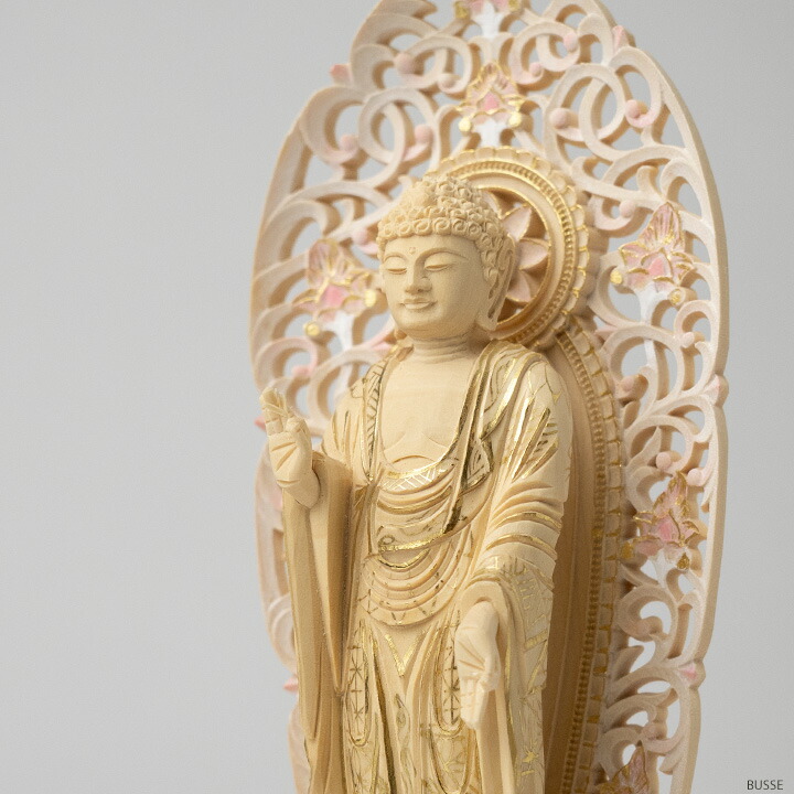 楽天市場】仏像 舟立阿弥陀如来 柘植製/ツゲ 丸座 3寸 金泥書 淡彩色