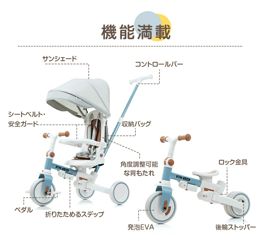 楽天市場】子供用三輪車 折りたたみ かじとり 手押し棒 おしゃれ 7in1