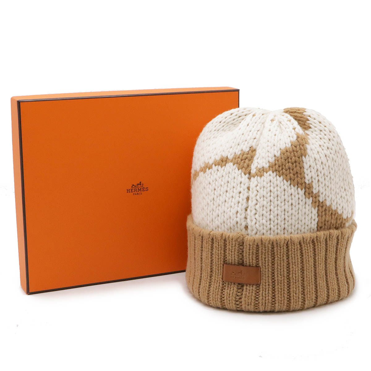 HERMES エルメス ニット帽 帽子 ビーニー カシミヤ キャップ ベージュ