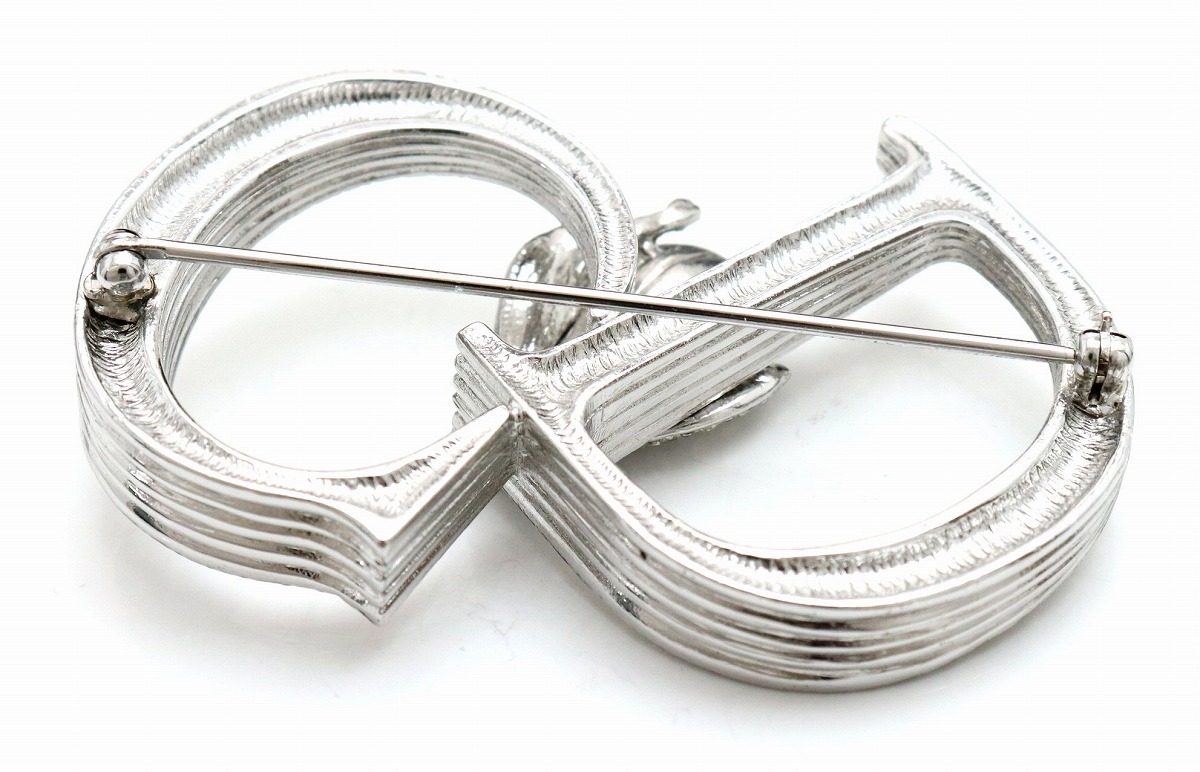 極美品 正規品 Dior ブローチ 旧ロゴ ビンテージ クリスタル シルバー