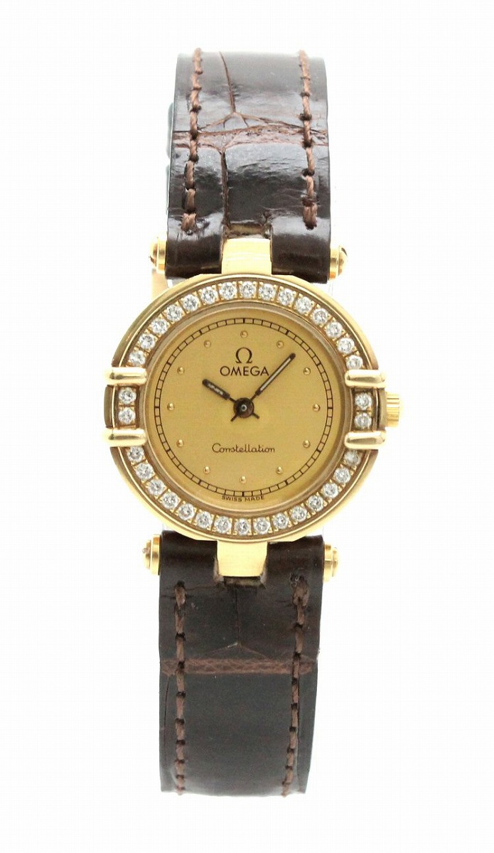 Pinoオメガコンステレーションカレクアドラ文字盤金色K18金クォーツ