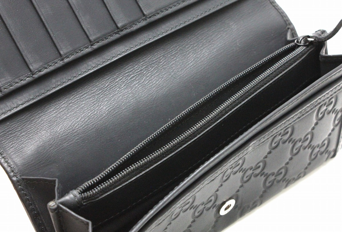 GUCCI ブラック 二つ折り財布 GUCCI グッチ 黒 皮 財布 サイフ 二つ折り