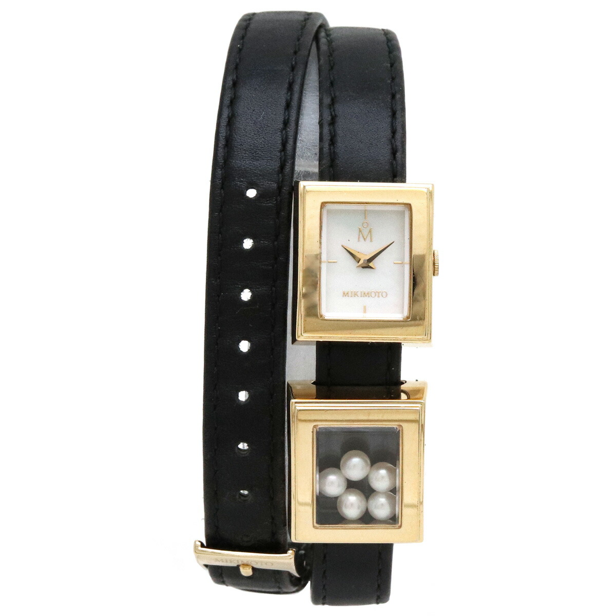 MIKIMOTOミキモト 腕時計 二連レザー 5Pベビーパール ドレスウォッチ