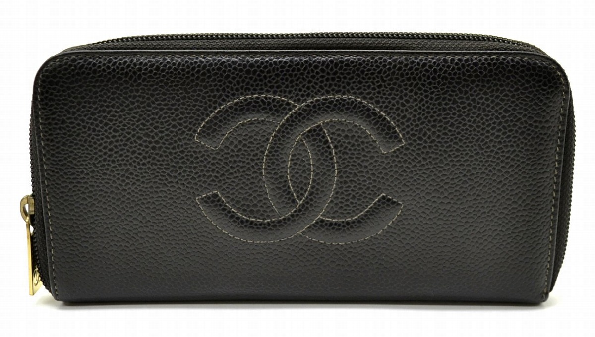 ショップ ✨CHANEL✨ シャネル 長財布 キャビアスキン ブラック 黒
