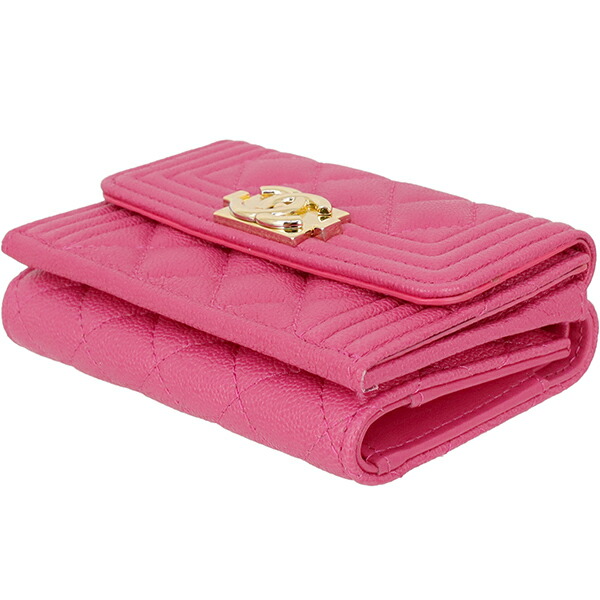 CHANEL キルティング三つ折り財布 ピンク