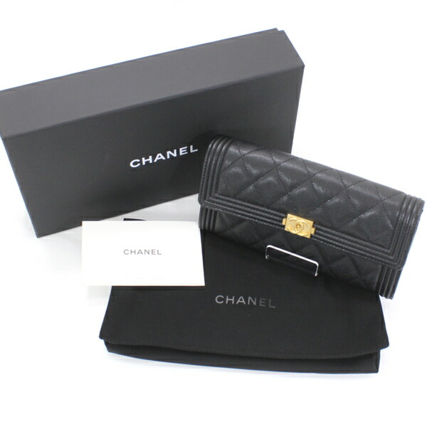 CHANEL シャネル 二つ折り財布 黒 レザー キャビアスキン 413 CHANEL