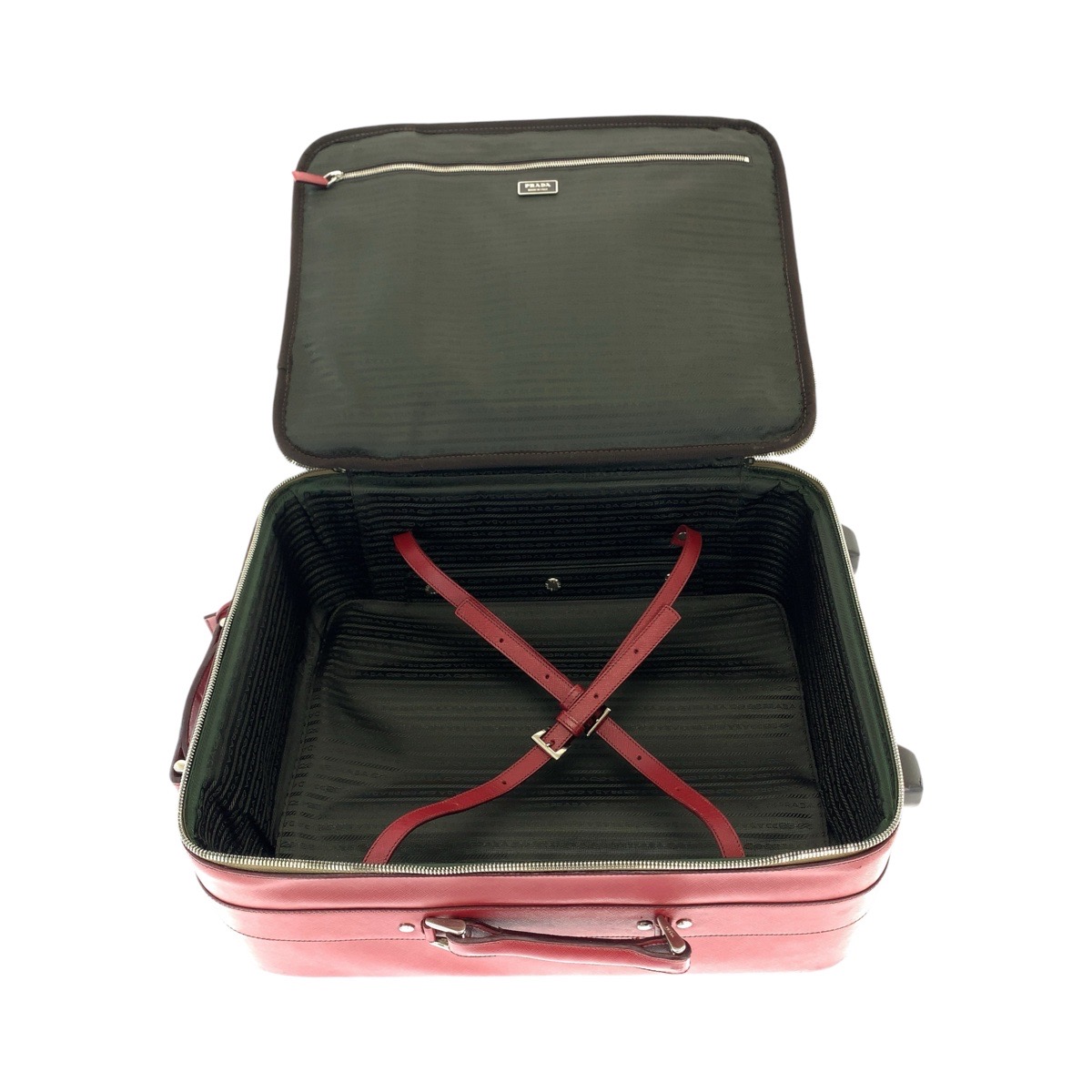 楽天市場】PRADA プラダ サフィアーノ 三角ロゴプレート レッド