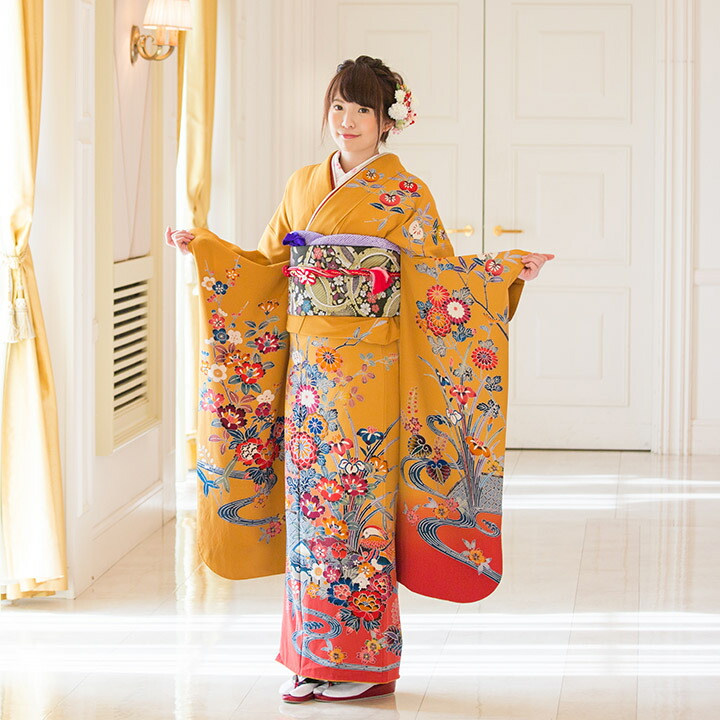 楽天市場】【レンタル振袖】【送料無料】振袖レンタルセット 黄色 FS80