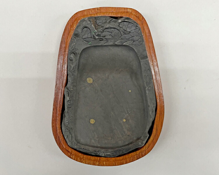 中国 書道具 梅花文 端渓硯 唐木蓋 V 6619 中国 書道具 梅花文 端渓硯