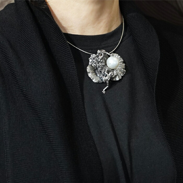 楽天市場】天然 南洋真珠 ネックレス かえる ブローチ シルバー 真珠