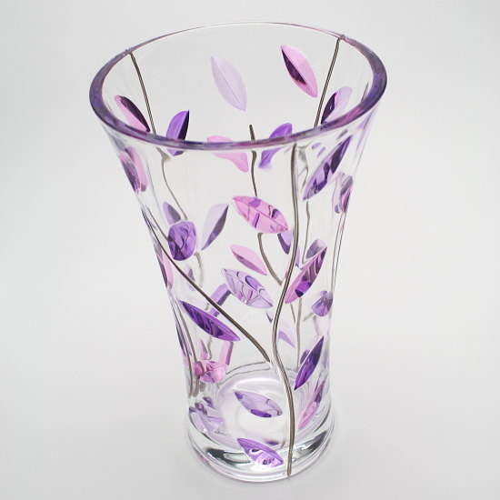 作品)サンドブラストもみじ模様のガラス花瓶 約20cm 作品