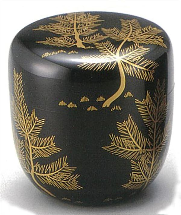 茶道具蒔絵師中村湖舟作松蒔絵棗共箱V8815