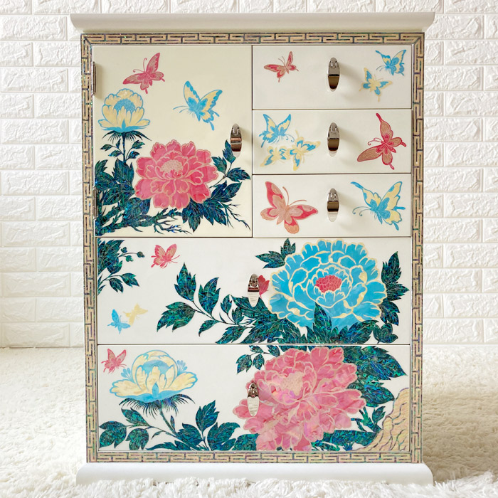 楽天市場】韓国高級螺鈿飾りチェスト 引き出し家具 小物入れ(白)高さ