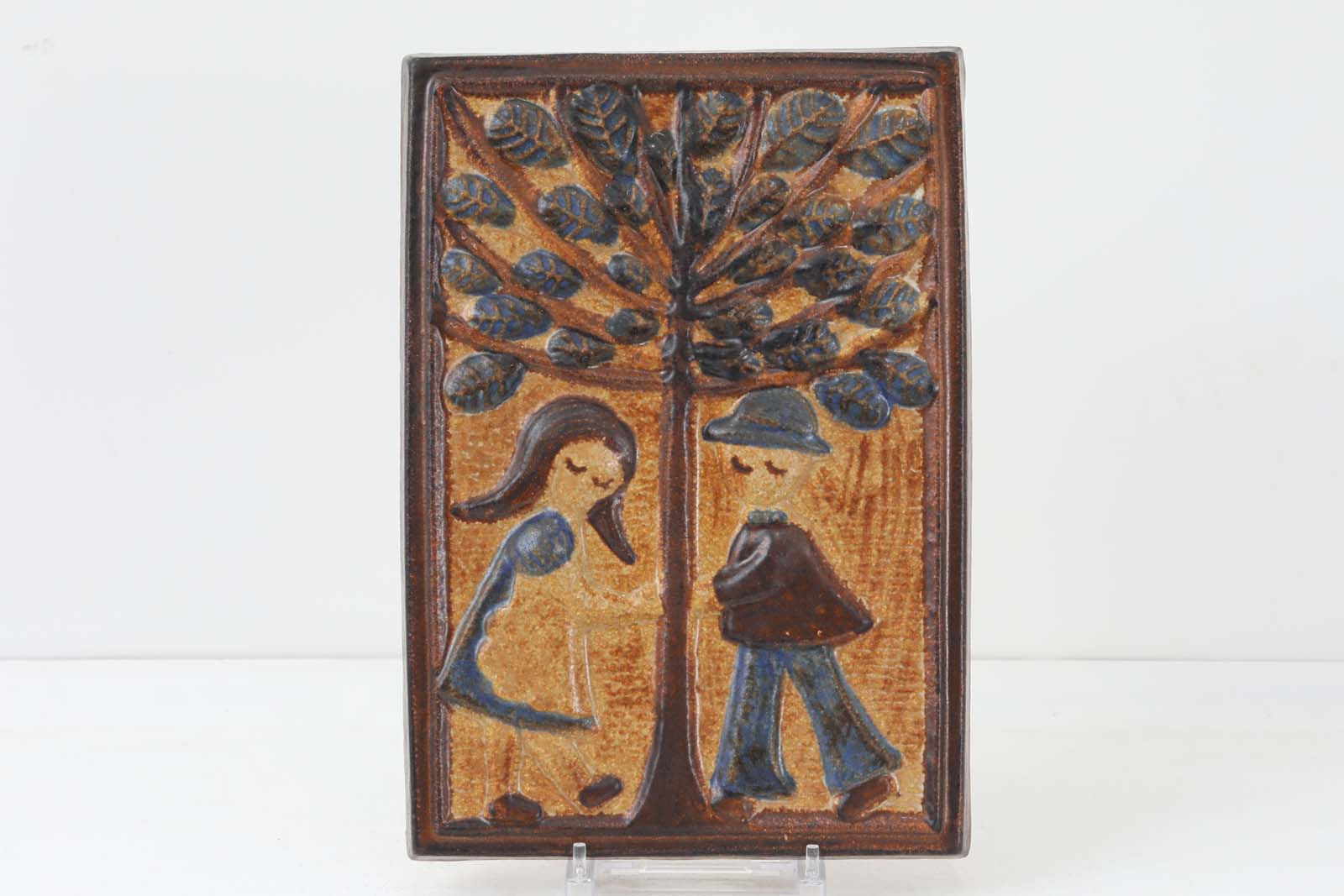 デンマーク SOHOLM 陶板の壁掛け 馬車に乗る男女 【置物】 デンマーク