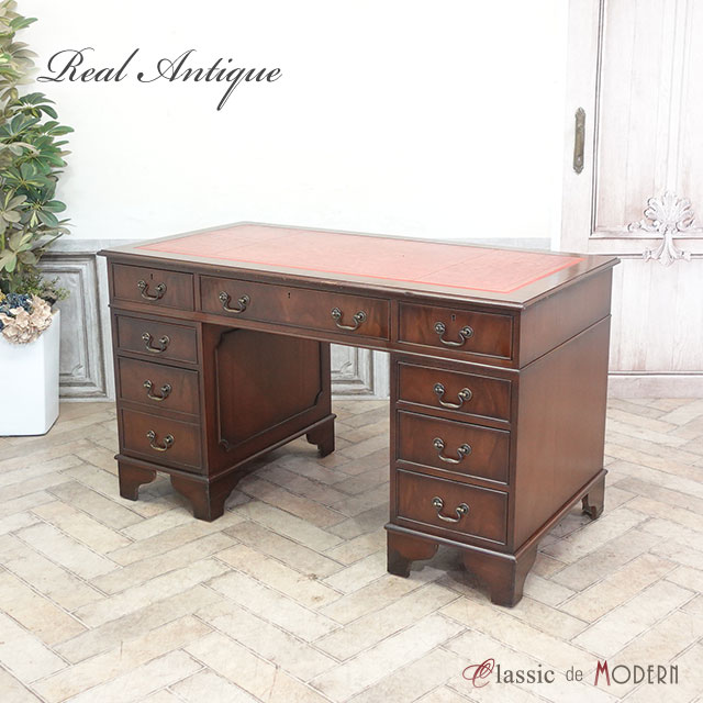 英国アンティーク木製デスク/勉強机/テーブル/飾り棚/オフィス事務(91