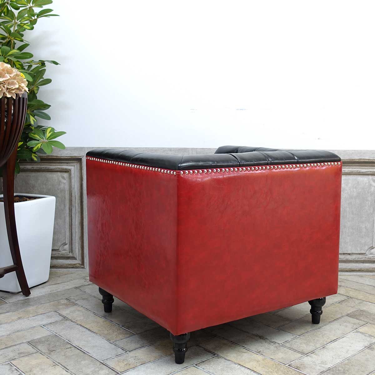 ✦70s✦チェスターフィールド調 PUレザー 1人掛けソファ アンティーク