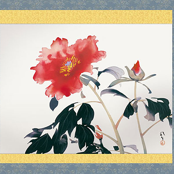 真作】掛軸 牡丹花鳥図 豪華な花々と鳥の優雅な一幅