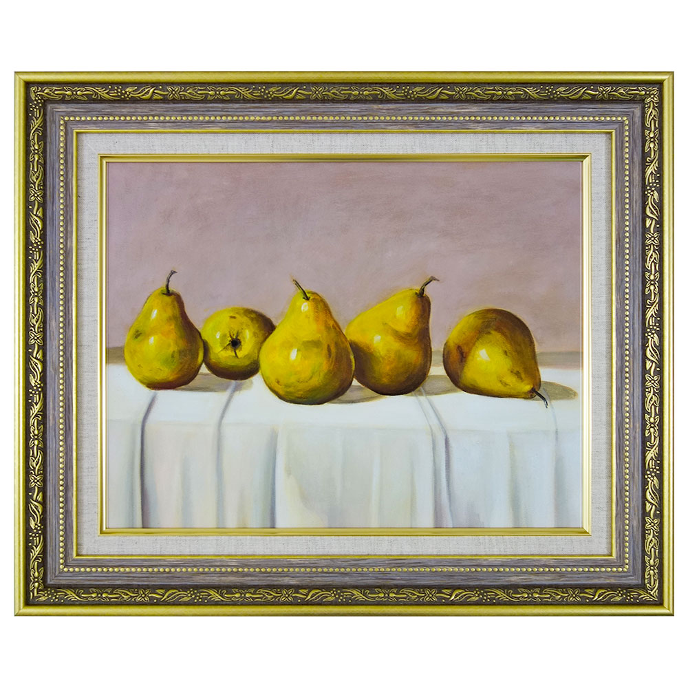 絵画 インテリア 額付(白) 油絵 uF6-062004 静物 果物と器