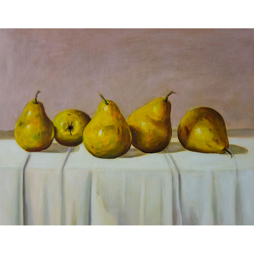絵画 油絵 原画 一点物 北欧 フルーツ 洋梨 イエロー グリーン SM 絵画
