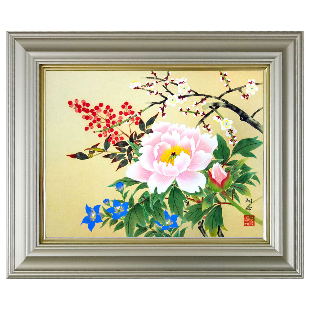 楽天市場】日本画 江川桐華 「四季花」 F6号 額入り 真筆 肉筆画