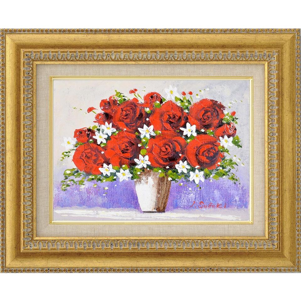 画家haru☆油彩画F4号☆水面に咲く薔薇☆原画☆一点物☆ 画家haru