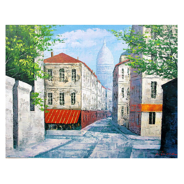 石川佳図 モンマルトル 作街並みの風景 油彩画 SM号 額と箱付き 石川佳