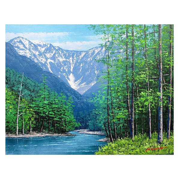 アンティーク More 山の湖畔 肉筆 油彩画 油絵 風景画 金縁額縁 額装絵画