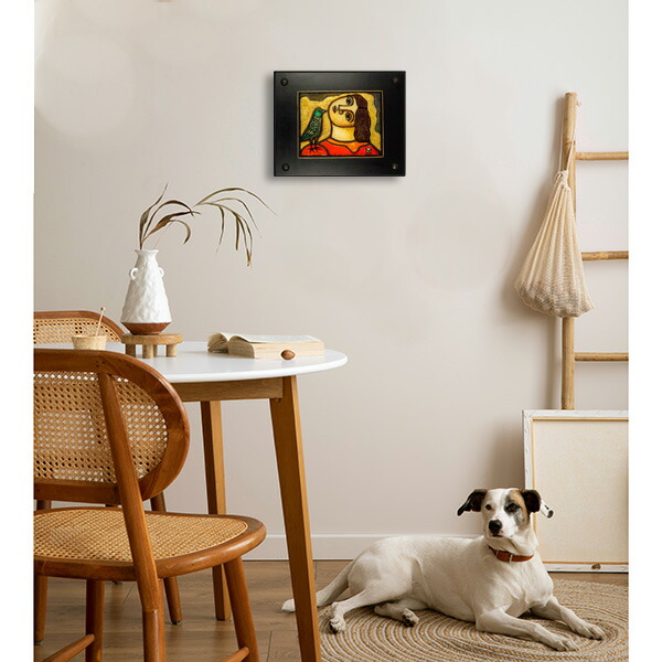 絵画 インテリア 額付(黒）油絵 F4-080815 人物 可愛い女の子 絵画