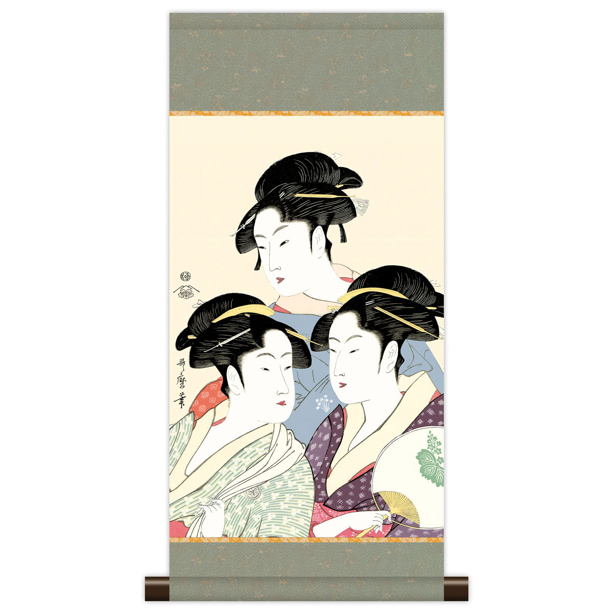 喜多川歌麿 織物掛け軸 特製桐箱付 楽天市場】喜多川歌麿・ビードロを