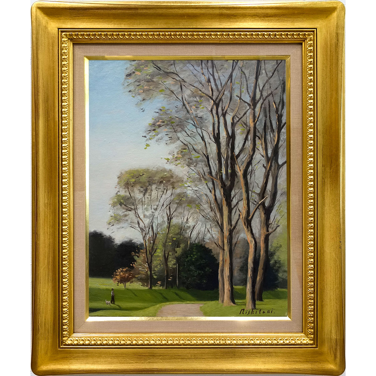 風景画 油彩画 金色フレーム 約40cm x 50cmアクリル 風景画 油彩画