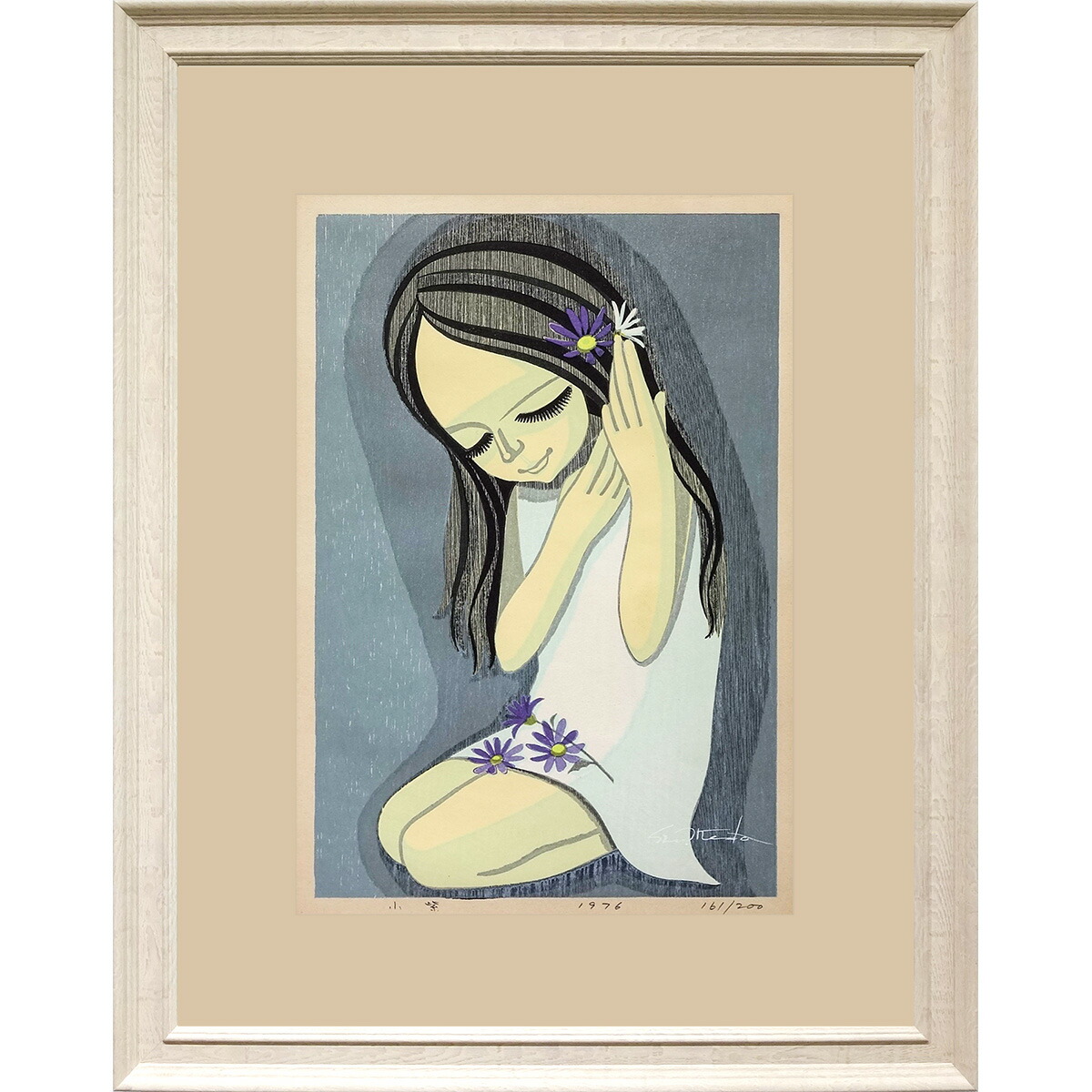 真作□池田修三 木版画 夏.サルビア 直筆サイン 1979年□絵画 花