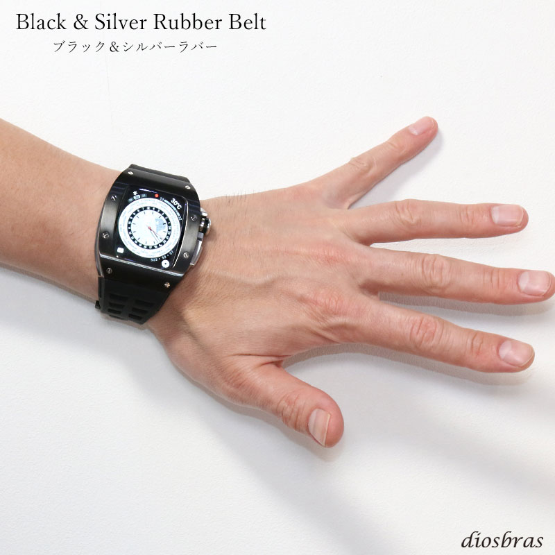 AppleWatch専用ダイアモンド&シルバー925製チャーム&ラバーバンド(黒