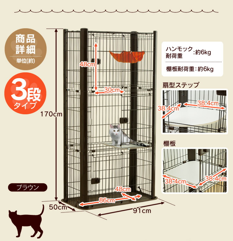 楽天市場】猫 ケージ ゲージ 3段 キャットケージ スリム アイリス