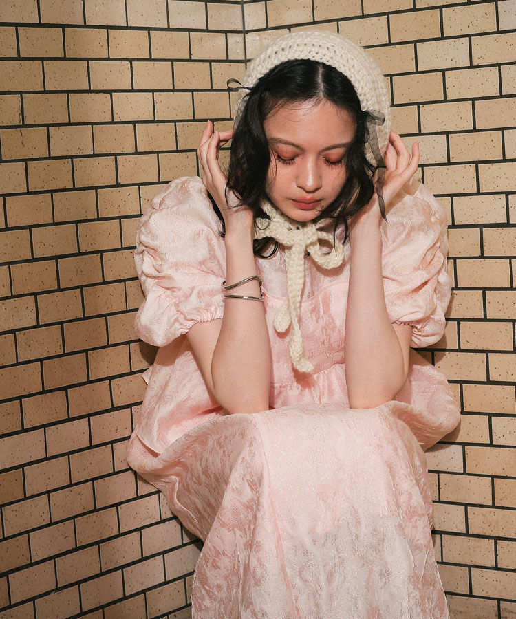 ANDRESD】バブルスリーブジャガードドレス ピンク M tall 楽天市場