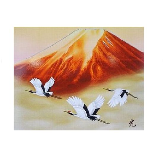 楽天市場】赤富士 おしゃれな ミニ調金縁起額 富士飛鶴 額 鶴 富士山