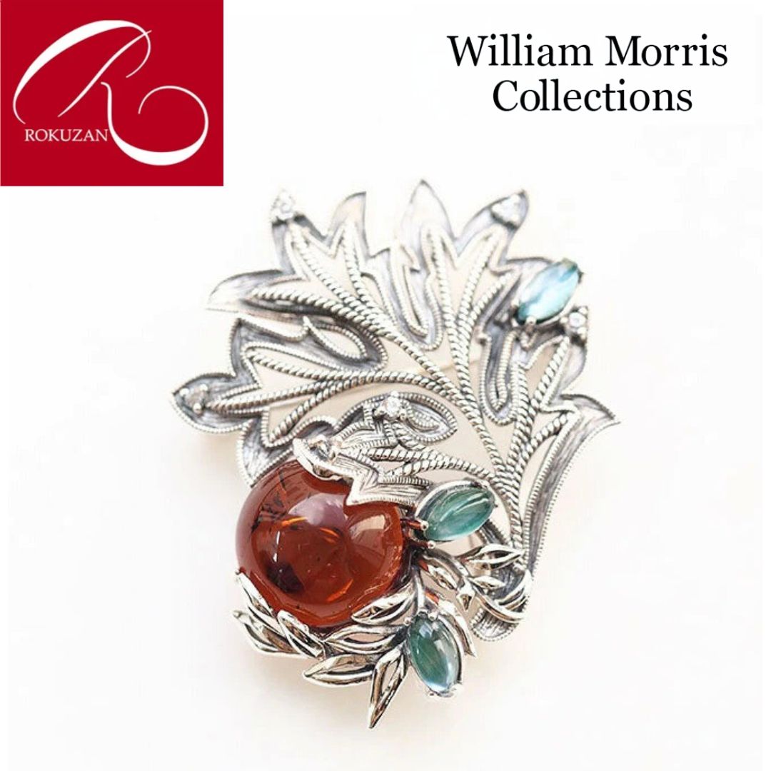 琥珀色の葉形ブローチ・ペンダントトップ