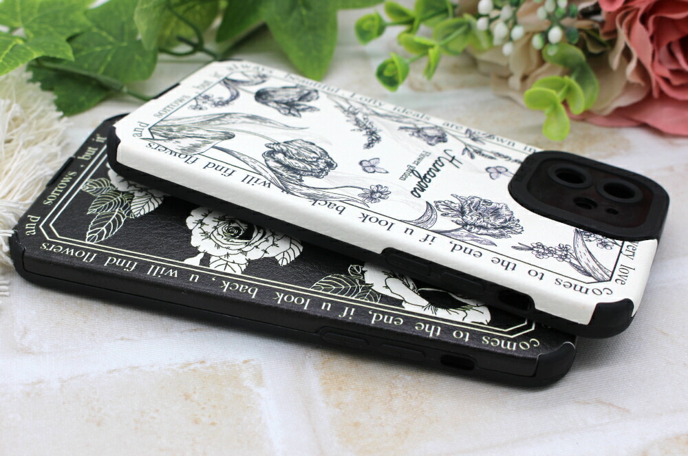 楽天市場】iPhoneケース 花柄 モノクロ シック エレガント