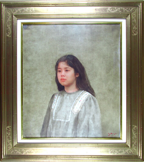 藤井勉 「少女 華」 0号 油彩画 真筆 藤井勉「少女華」0号油彩