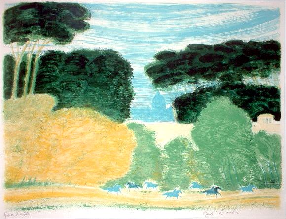 リトグラフ？ アンドレ・ブラジリエ ベンチの女性 リトグラフ アンドレ