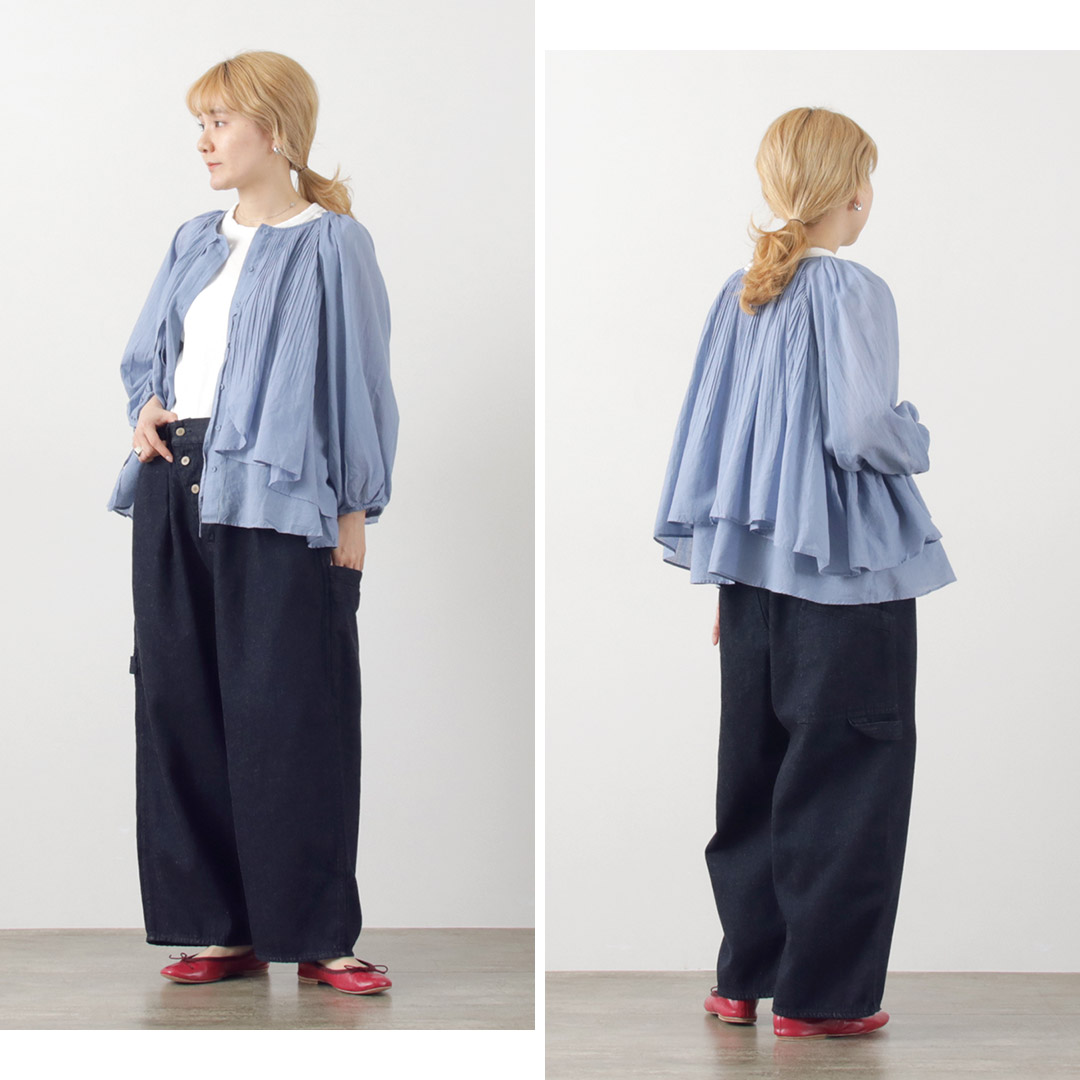 tumugu: ツムグ 綿麻混デニム8分丈パンツ ゆったりシルエット tumugu