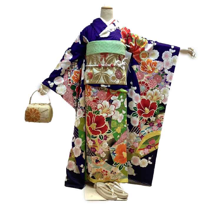 楽天市場】【送料無料】振袖 お仕立て付き 正絹 手描京友禅 茄子紺色