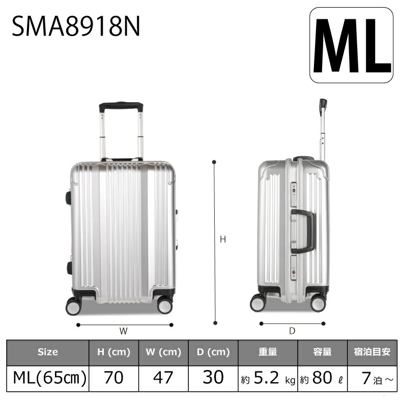 楽天市場】スーツケース MLサイズ 65cm アルミフレーム 【スーツケース