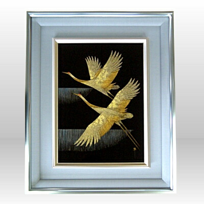 飛翔」 加治武 輪島塗沈金 額装 漆塗り 漆芸額 黄色袋 箱有り