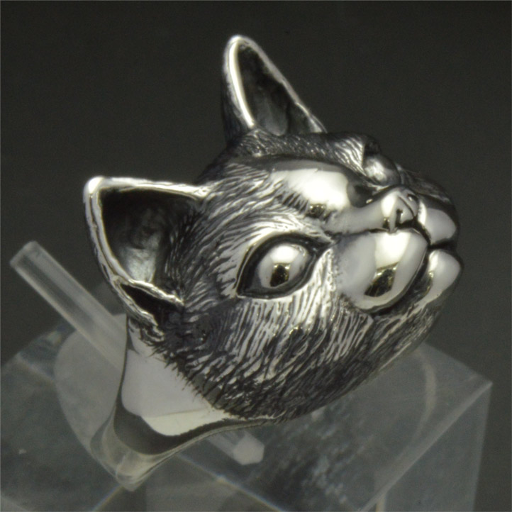 楽天市場】銀の猫の顔の指輪 キャットフェイスリング シルバー925 銀