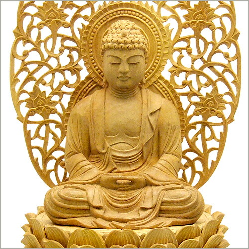 釈迦如来坐像 3寸 #334 像のみ 金彩無 お釈迦さま ◇白檀 木彫 仏像