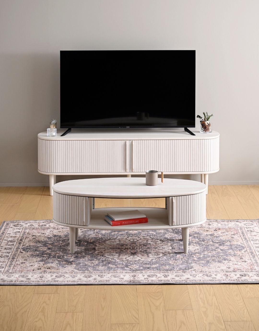 11/30まで最終値下げ！ 蛇腹 オーバル ウッドテレビボード 蛇腹 テレビ