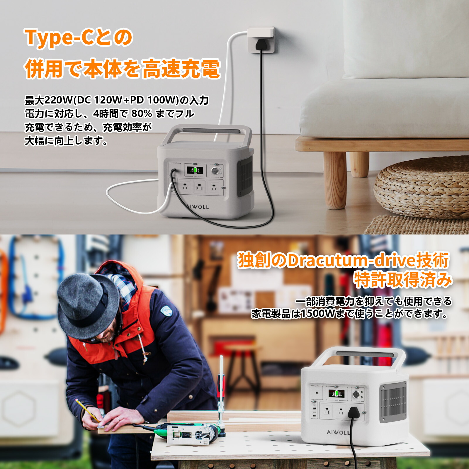 楽天市場】収納バック付き AIWOLLEvopowポータブル電源 1500W 1531Wh