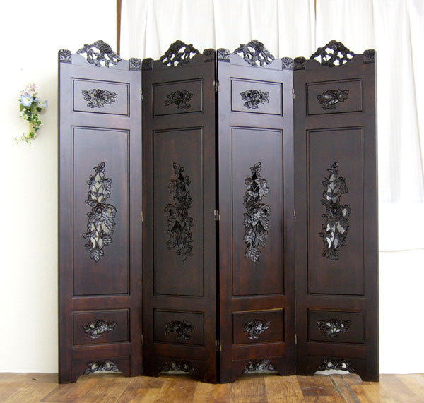 楽天市場】アジアン家具 薔薇柄パーテーション 訳あり アウトレット