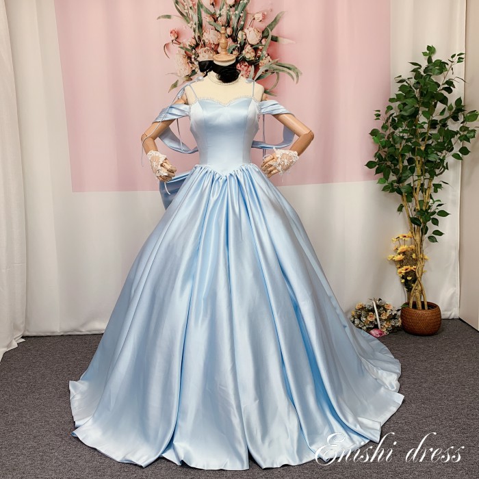 楽天市場】ウェディングドレス ブルー カラードレス サテンドレス オフ