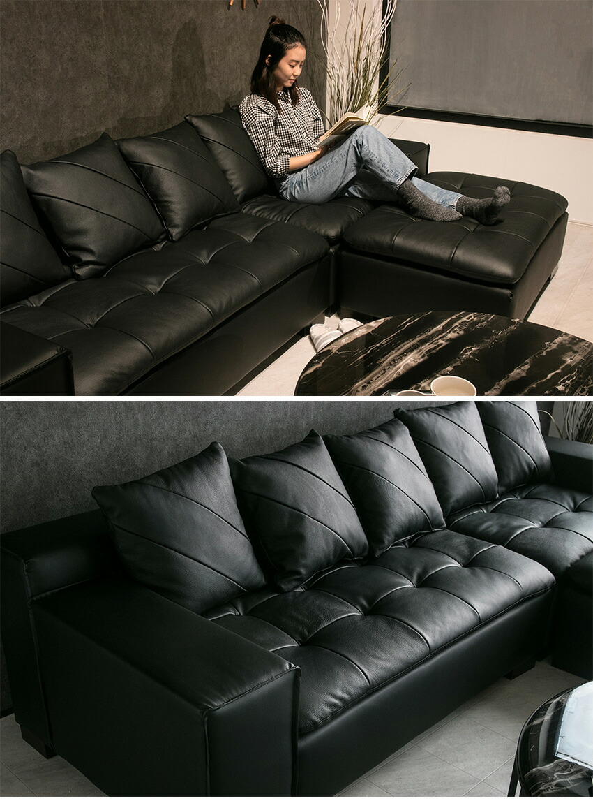 ハル】黒本革レザー 3人掛けソファ ブラック レザーソファー 三人掛け